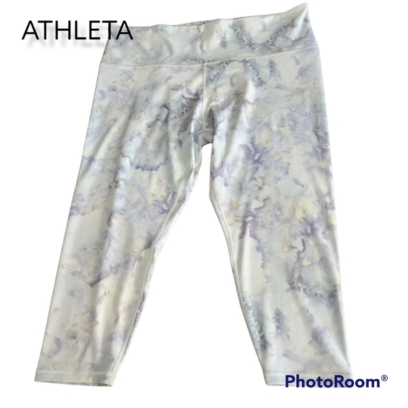 Athleta Elation 7/8 Tights Size 3X Tie Dye Gray Blue White Watercolor Athletic - Picture 3 of 6